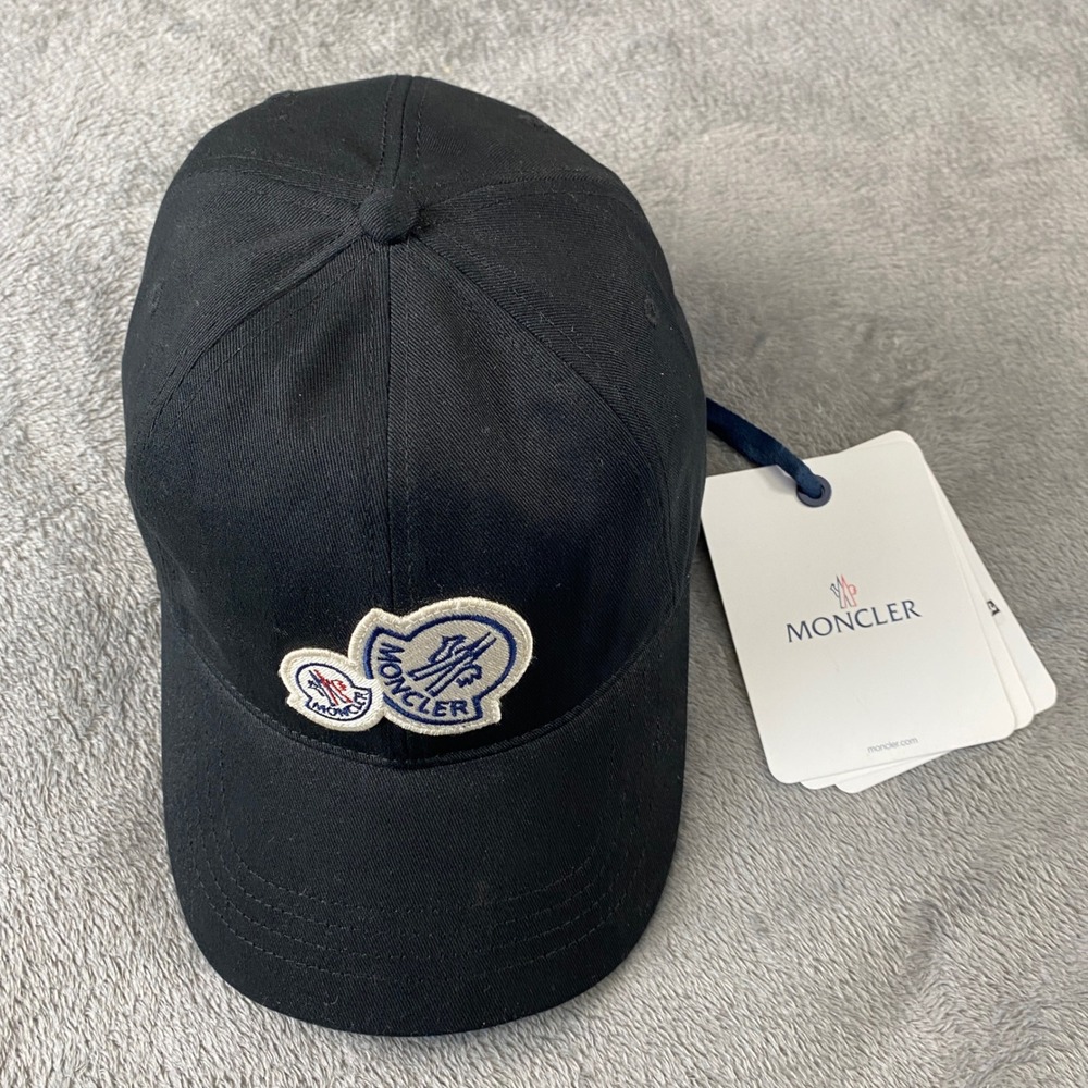 Moncler Baseball Cap Unisex Black Double Logo Patch Adjustable Luxury Designer